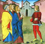 L'uomo ricco - Miniatura, Historia del Nuovo Testamento, Codice miniato da Cristoforo de Predis, 1476