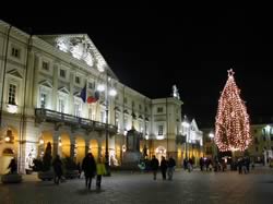 Una veduta di piazza Chanoux d'inverno