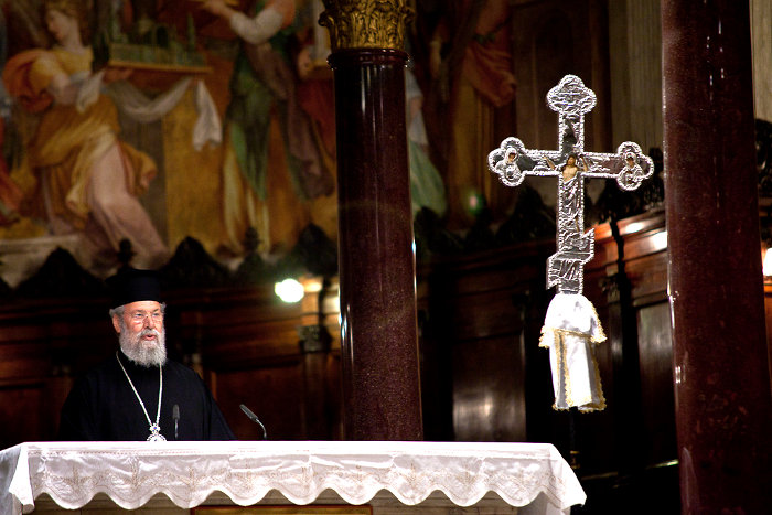 17 aprile 2012, visita dell'arcivescovo Chrysostomos II alla Comunità di Sant'Egidio